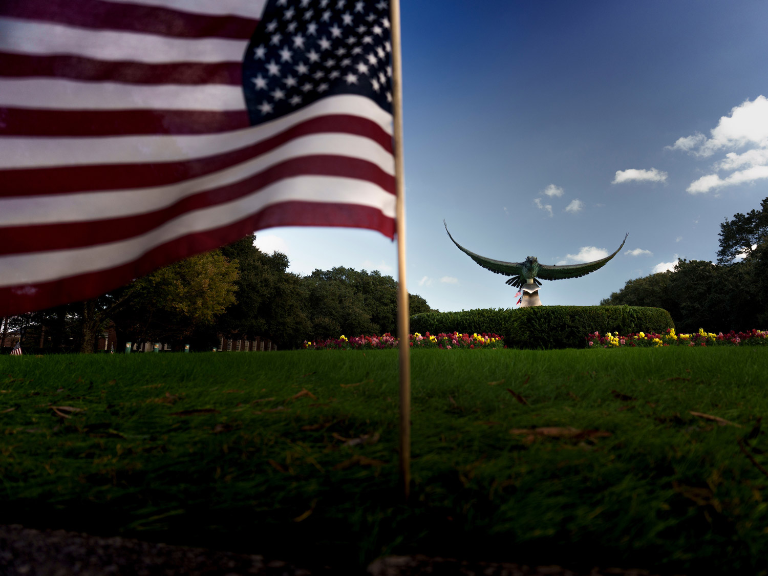 American flag on campus